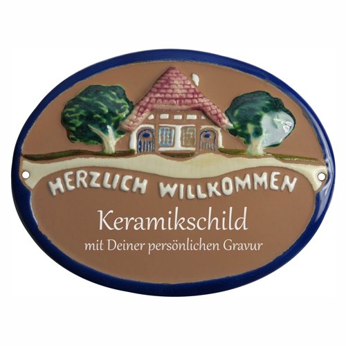 Keramikschild Haus Herzlich Willkommen Mit Gravur Effekt Gravur